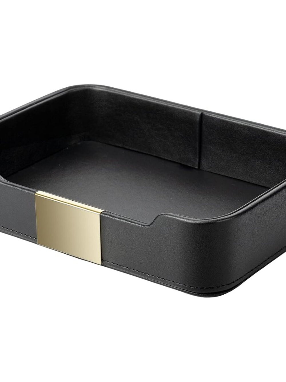 Leather Tray Organizer, Valet Tray Key Bowl Metal Gilded, Black